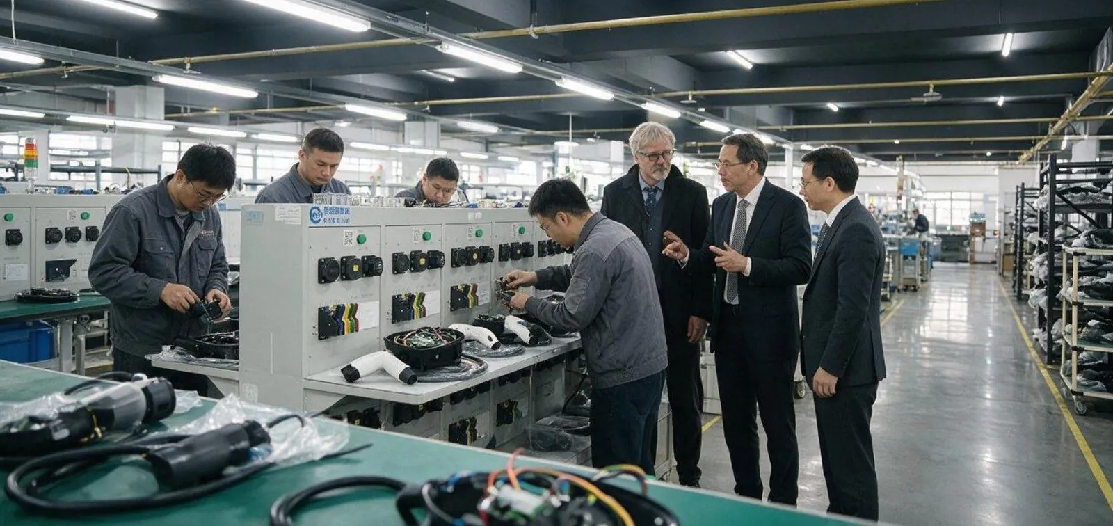 客户参观并审核 eectec 充电桩生产车间