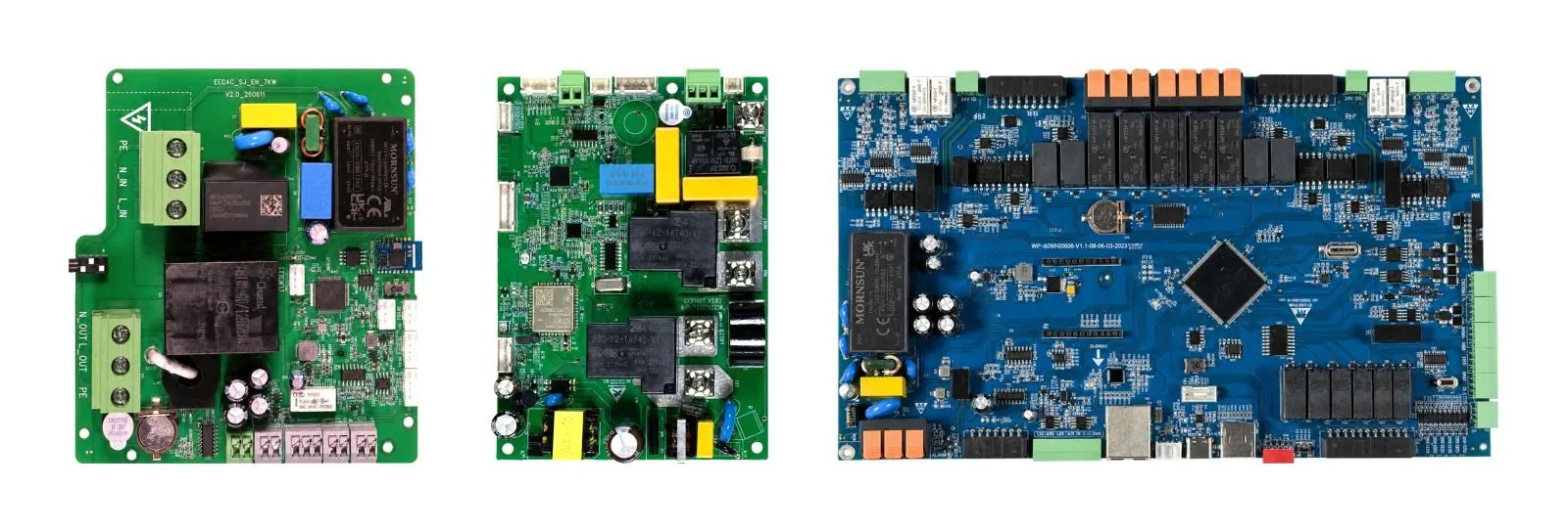 eectec 充电控制器：FJ1 欧标交流主板、A1 GB/T 高集成主板与 M4 双枪直流控制器